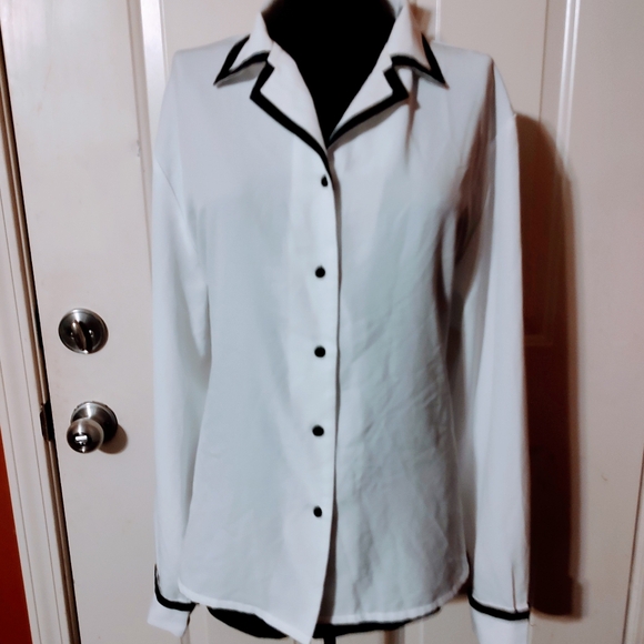 joanna Tops - 🐇🖤 🐇 Sophisticated Vintage French Cuff Contrast Career Blouse Top - XL